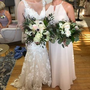 Bill Levkoff champagne bridesmaid dress